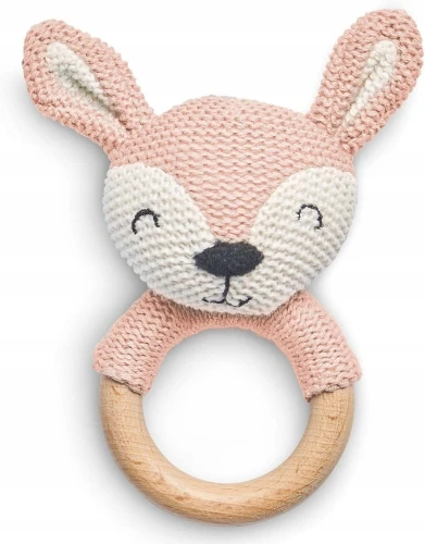 JOLLEIN bawełniano-drewniany chwytak z grzechotką JELEŃ 13 cm