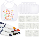 AOLSO bavaglini bianchi da colorare x8 + pennarelli x8 + stencil x8