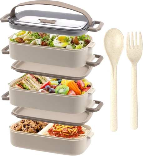LUNCHBOX śniadaniówka z trzema przegródkami + sztućce 2200ml
