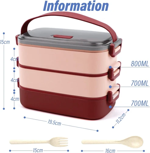LUNCHBOX śniadaniówka z trzema przegródkami + sztućce 2200ml