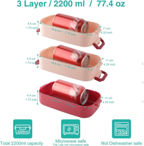 LUNCHBOX śniadaniówka z trzema przegródkami + sztućce 2200ml