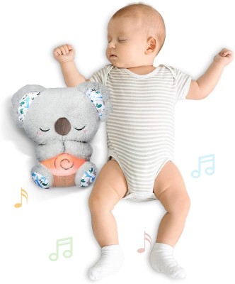 AUBY śpiący MIŚ KOALA ruszający się brzuszek, kołysanki, światełko 25 cm