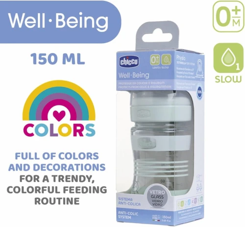 CHICCO butelka Well Being 0m+ 150ml SZKŁO
