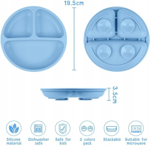 VICLOON talerz trójdzielny z przyssawką x3 + łyżeczka x2 widelec x2