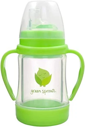 GREEN SPROUTS Sip &amp; Straw Cup szklany kubek niekapek ustnik słomka 6 m+