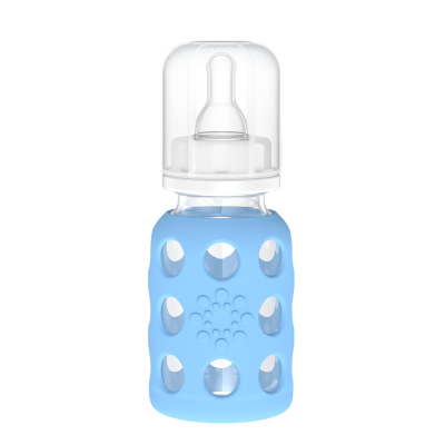 LifeFactory szklana butelka z etui 120 ml 3 m+ smoczek 1