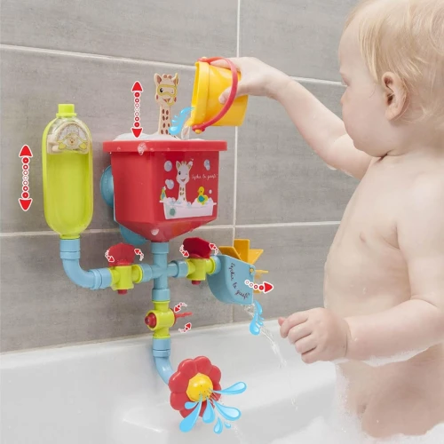 SOPHIE LA GIRAFE zabawki do kąpieli z przyssawkami rurki, młyn, konewka