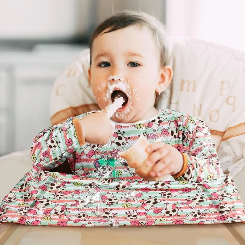 LENBEST Baby Bibs wodoodporny śliniak kombinezon z rękawami 6 m+